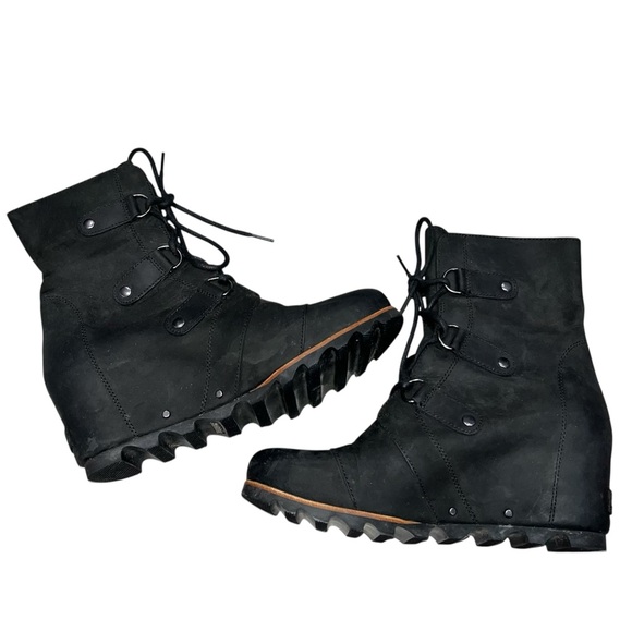 Sorel Black Nubuck Leather Joan Of Arctic Wedge Lace Up Boots size 11 - Picture 7 of 9
